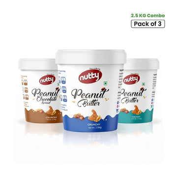 Nutty Peanut Butter Trio Pack – Crunchy, Creamy & Chocolate Spread  Crunchy (3 × 2.5kg)