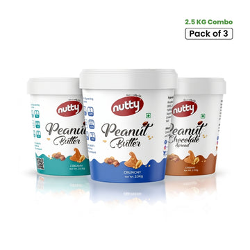 Nutty Peanut Butter Trio Pack – Crunchy, Creamy & Chocolate Spread Creamy (3 × 2.5kg)