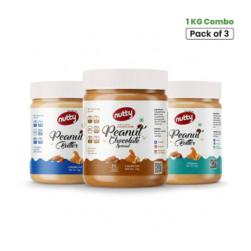 Nutty Peanut Butter Trio Pack – Creamy, Crunchy & Chocolate Spread Crunchy (3 × 1kg)