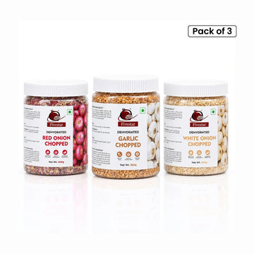 Combo - Fivestar Dehydrated Garlic Chopped 550g + Red Onion Chopped 400g + White Onion Chopped 400g