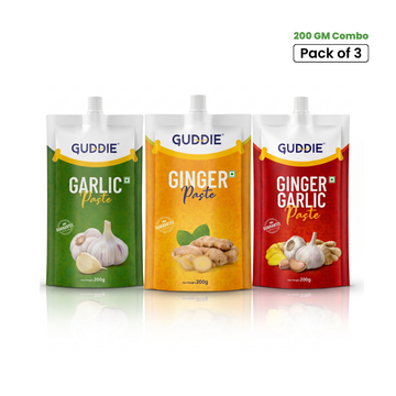 Combo - Guddie Garlic Paste, Ginger Paste & Ginger Garlic Paste Pouch Combo (3 x 200g)
