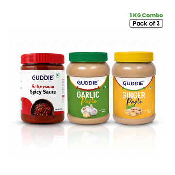 Combo - Guddie Schezwan Spicy Sauce , Garlic & Ginger Paste Jar Combo (3 x 1kg)